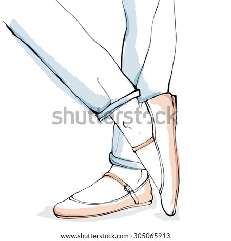 Ballet Flat Shoes Hand Drawn Fashion Stock Vector 305065919 - Shutterstock