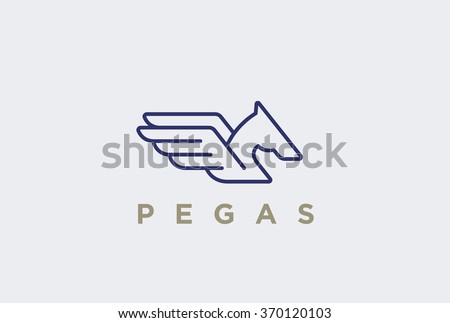 heraldic of hard work symbol template vector design Linear Flying Logo Horse style Wings Pegasus