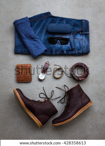 Mens Casual Outfits Man Clothing Accessories Stock Photo 424798660 ...