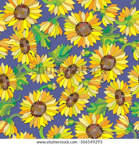 Sunflower Vintage Seamless Pattern Sunflower Retro Stock Vector ...