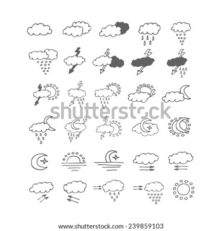Weather Icons Set Hand Drawn Sketch Stock Vector 148025003 - Shutterstock