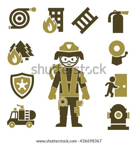 Firefighting Vintage Elements Set Fireman Uniform Stock Vector