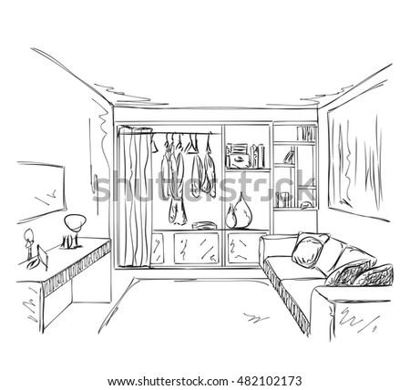 Hand Drawing Interior Design Living Room Stock Illustration 163644080 