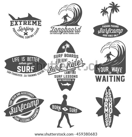 Set Vintage Surfing Logotypes Badges Quotes Stock Vector 437062381 ...