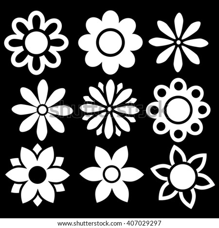 Set Black Isolated Vector Flowers Icons Stock Vector 407029306