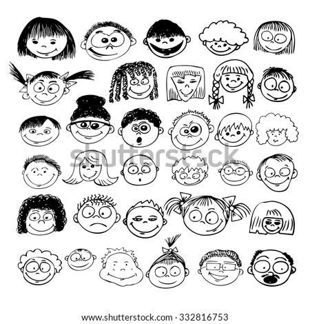 Doodled Funny Stick Figure Faces Jpg Stock Illustration 74625928 ...