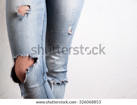 Ripped Jeans Female Feet Stock Photo 296589164 - Shutterstock