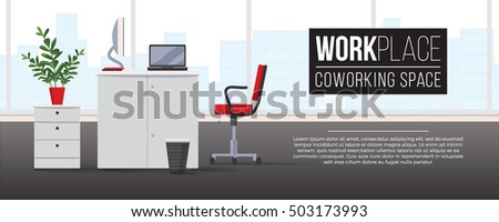 stock vector horizontal banner modern office interior coworking space workplace in corporate style designer 503173993