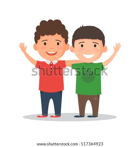 Two Boys Smiling Hugging Waving Their Stock Vector 517364923 - Shutterstock