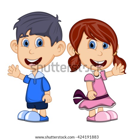 Cute Cartoon Kids Waving Hello Vector Stock Vector 98896556 - Shutterstock