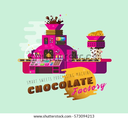 factory chocolate illustration vector cartoon creative preparation machine sweets drawing roasted cacao seeds ground smart iilustration shutterstock processing colorful