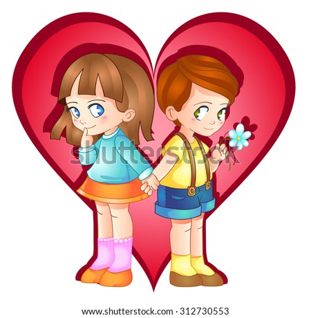 Girl And Boy In Love Cartoon Holding Hands