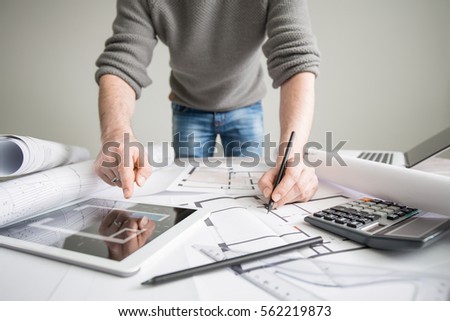 Architecture Drawing Table architects architect project interior design designer stock photo Architecture Drawing Table architects architect project interior design designer stock photo