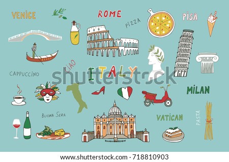 Welcome Italy Symbols Set Stock Vector 282675509 - Shutterstock