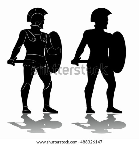 Silhouette Greek Warrior Black Color Drawing Stock Vector 488326129 ...