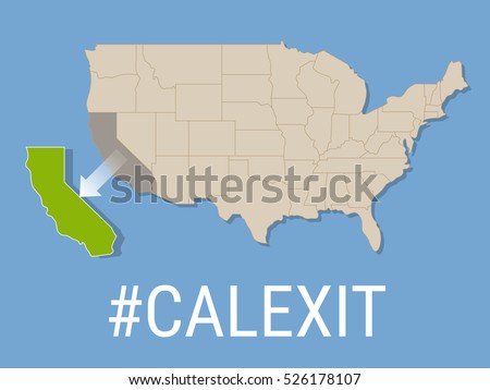 Election or referendum in United States of America. Calexit - California is secede From USA. California republic Independence Campaign. Vector illustration. Hashtag Calexit on USA flag.