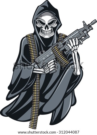 stock vector skeleton grim reaper holding m machine gun 312044087