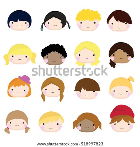 Cute Set Different Kids Faces Stock Vector 55467487 - Shutterstock