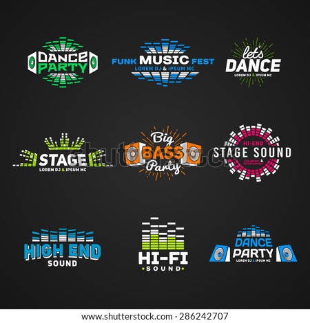 Second Music Equalizer Emblem Elements Set Stock Vector 