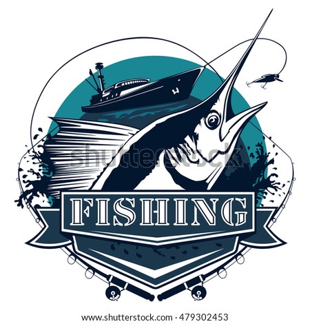 Blue Marlin Fishing Logo Illustrationblack Marline Stock Vector ...