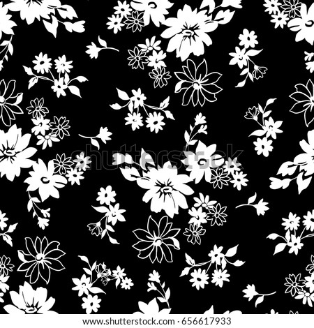 Tiny Flowers Seamless Pattern Vector Black Stock Vector 354374675 ...