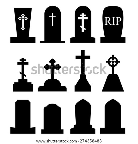 Set Headstone Headstone Tombstone Silhouette Europe Stock Vector ...