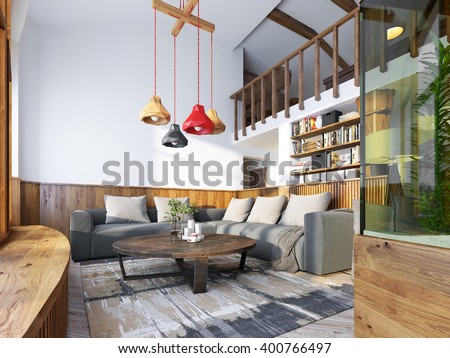 modern livingroom loft style living room stock illustration modern livingroom loft style living room stock illustration