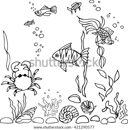 Sea Bottom Coloring Book Page Black Stock Vector 525527908 - Shutterstock