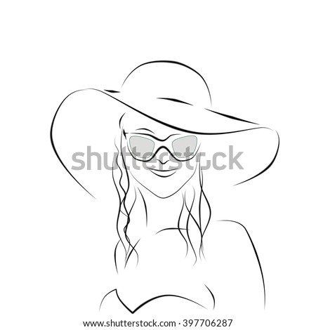 Graphic Woman Head Wearing Large Hat Stock Vector 341102222 - Shutterstock