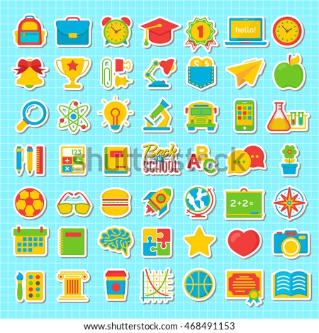 Set Simple Cartoon School Things Colored Stock Vector 256394482 