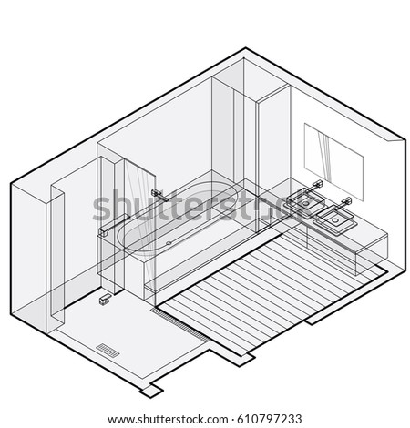 Linear Architectural Sketch Interior Conference Room Stock Vector