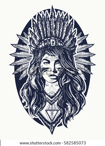 woman for symbol tattoo art. American warrior. in Native Ethnic woman woman tattoo girl Young