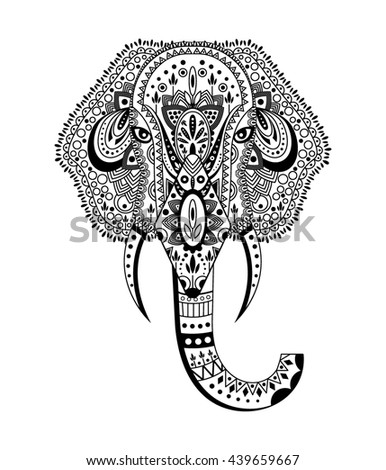 Beautiful Handpainted Elephant Ornament Tattoo Elephant Stock ...