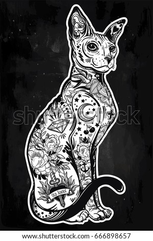 vintage style beautiful gothic cat body stock vector 667287427 vintage style beautiful gothic cat body stock vector 667287427
