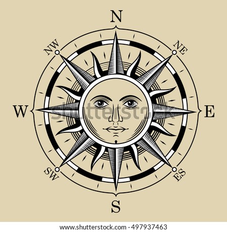 Vintage Sun Compass Rose Stock Illustration 82373737 - Shutterstock