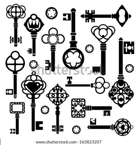 Silhouettes Set Keys Locks On White Stock Vector 95341753 - Shutterstock