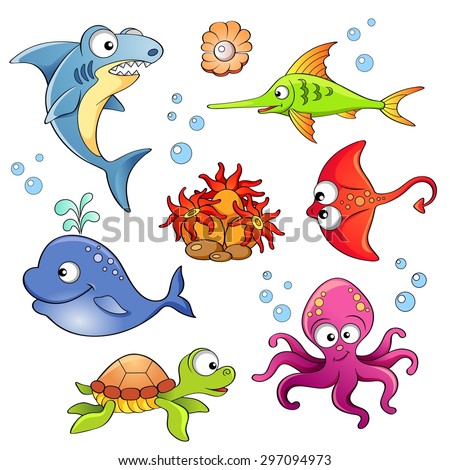 Colorful Cute Cartoon Sea Creatures Vector Stock Vector 288209585