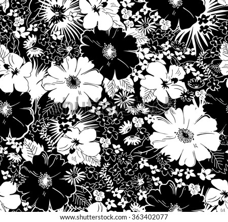 Seamless Black White Floral Pattern Stock Vector 363402071 - Shutterstock
