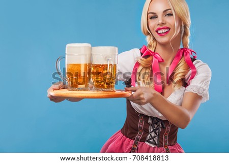 Young Sexy Oktoberfest Waitress Wearing Traditional Stock Photo ...