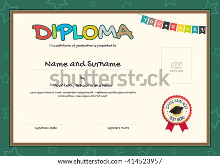 Kids Diploma Preschool Elementary School Design Stock Vector 361439633 Shutterstock Elementary School Graduation Diploma Template