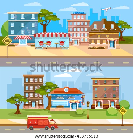 Small Town Urban Landscape Flat Design Stock Vector 226373581 ...