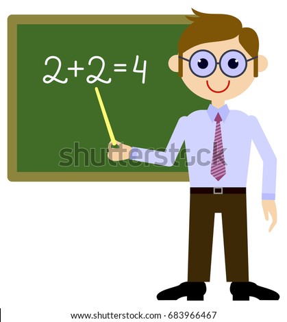 Funny Cartoon Professor Standing By Blackboard Stock Illustration ...