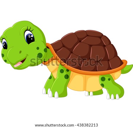 Cute Turtle Cartooncartoon Smiling Green Turtle Stock Vector 259544363 ...