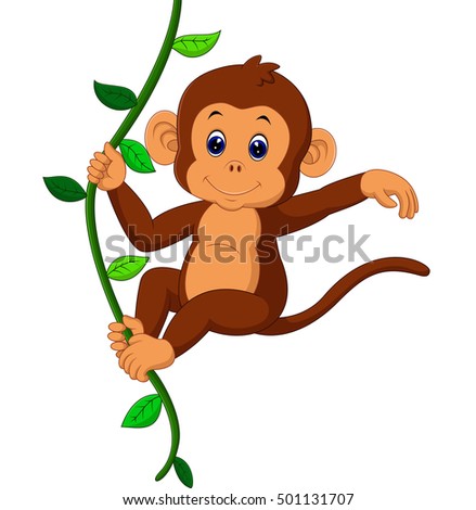 Cartoon Monkey Hanging Vines Smiling Stock Vector 60380104 - Shutterstock