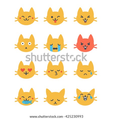 ... style. Cute cat emoji in cartoon style. Flat emoji isolated on white