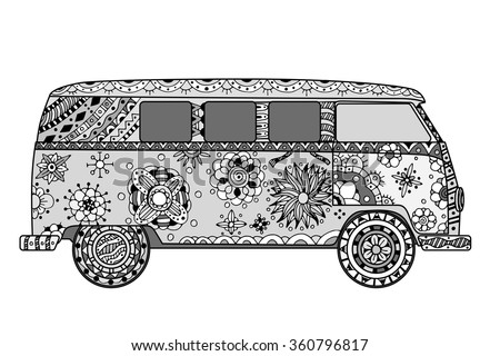 Download Hand Drawn Doodle Outline Retro Bus Stock Vector 376446445 ...