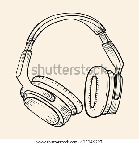 Doodle Style Headphones Vector Illustration Musical Stock Vector