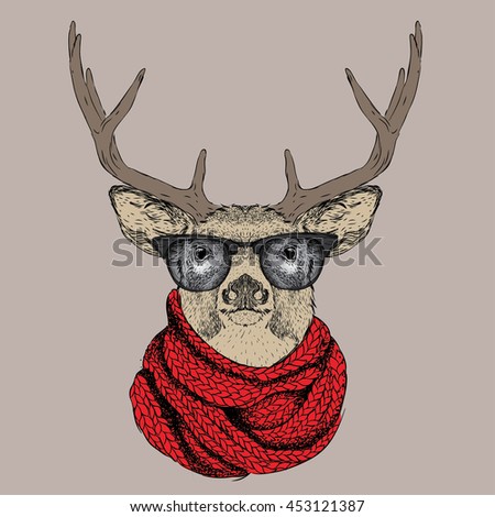 Hand Drawn Dressed Deer Hipster Style Stock Vector 291610652 - Shutterstock