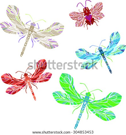 Watercolor Dragonfly Set Vector Isolated Art Stock Vector 281180303 ...