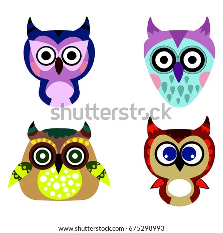 Set Six Cartoon Owls Various Emotions Stock Vector 82145908 - Shutterstock